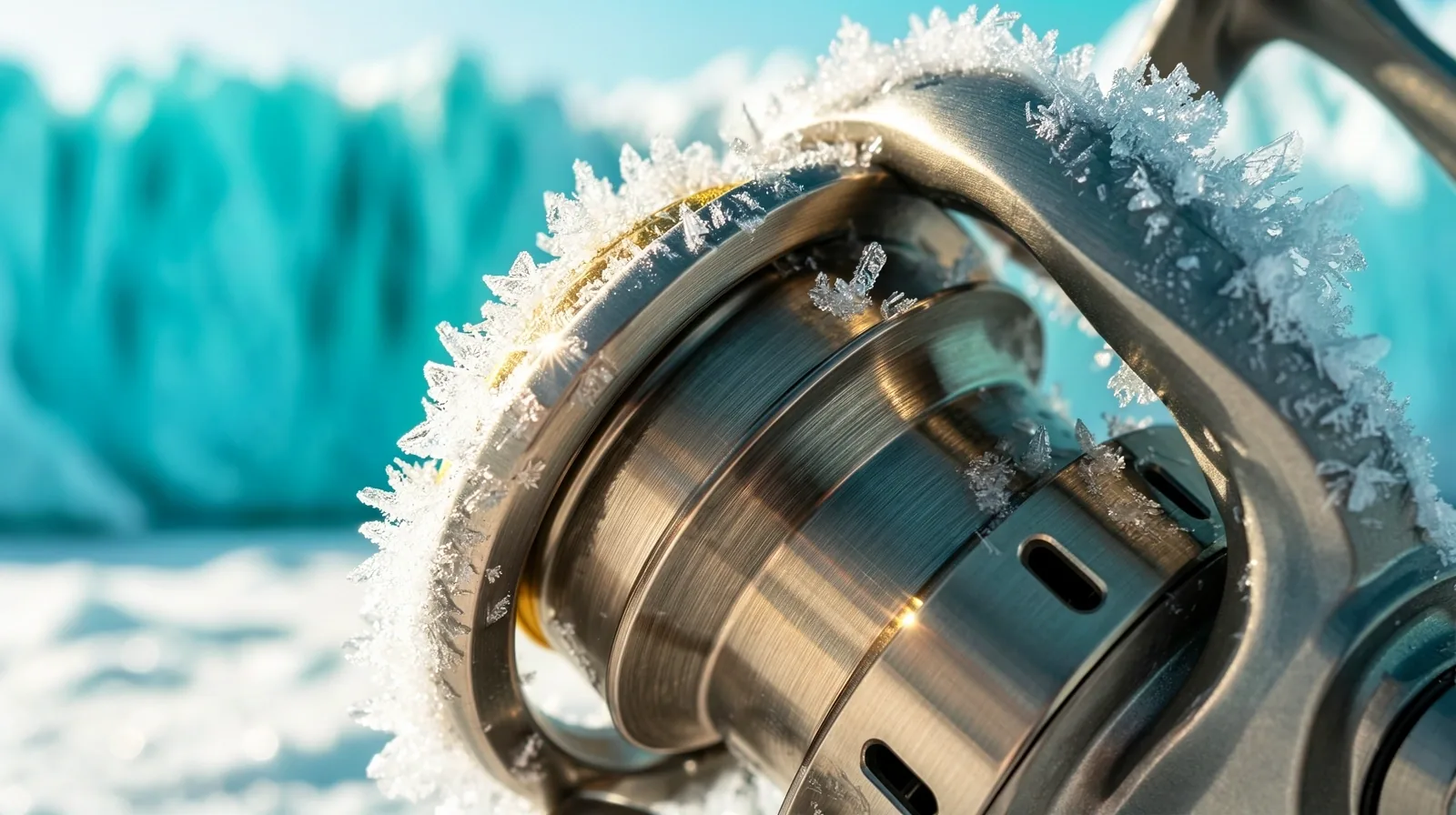 Arctic fishing equipment in frost