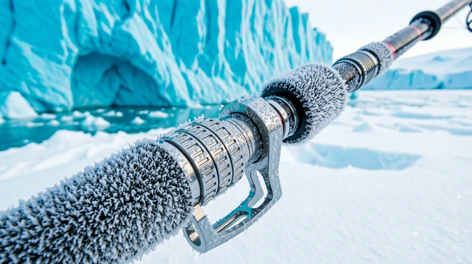 Arctic fishing equipment in frost